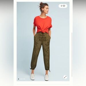 Anthropologie Olive Green Silky Utility Pants